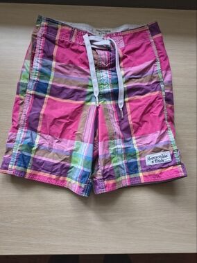 Abercrombie & Fitch Pink Multi Plaid Swim Shorts
